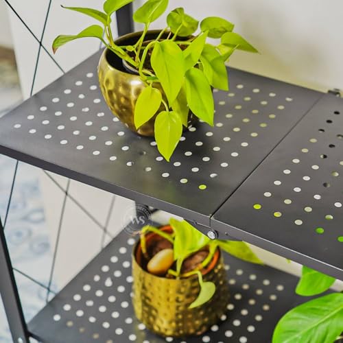 Image of Wooden Street Crisscross 4-Layer Foldable Storage Trolley with Wheels | Multipurpose Metal Rack for Home | Premium Rolling Cart Stand for Spices, Crockery & Planters | Durable & Space-Saving | Black
