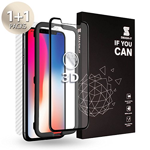 iPhone X Screen Protector, Smash-It [Anti Glare] Matte [3D Tempered Glass] Edge to Edge Full Coverage Screen Protector + [Alignment tool] + [Back Transparent Carbon Fibre Skin] for Apple iPhone X