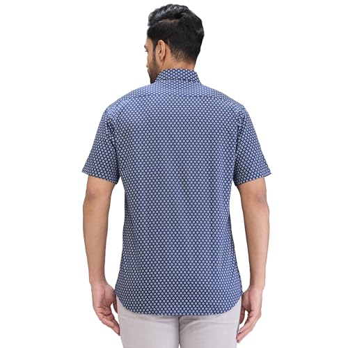 Image of Colorplus Men's Regular Fit Print Pattern Pure Cotton Plain Collar Half Sleeve Casual Shirt