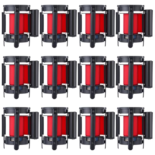 Vicenpal 12 Pcs Retractable Barrier Belt 6.5 Feet Red Stanchions Crowd Control Retractable Belt with Black Case Easy Assembly Stanchions Safety Barrier for Crowd Control Movie Theater Line Dividers
