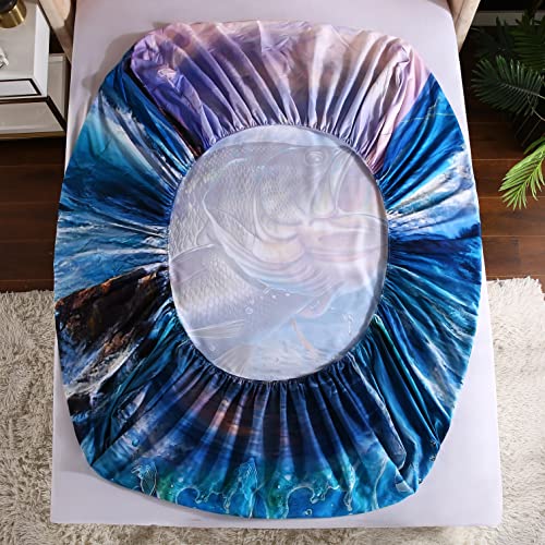 Qjmiaofang Big Bass Fish Sheets Set 3Pieces Kids Fishing Bedding Set Queen Size For Boys Girls Soft Microfiber Reef Sea Printed Bed Sheet Set With 2 Pillowcases Hunting Themed Bed Set For Home #TOP6