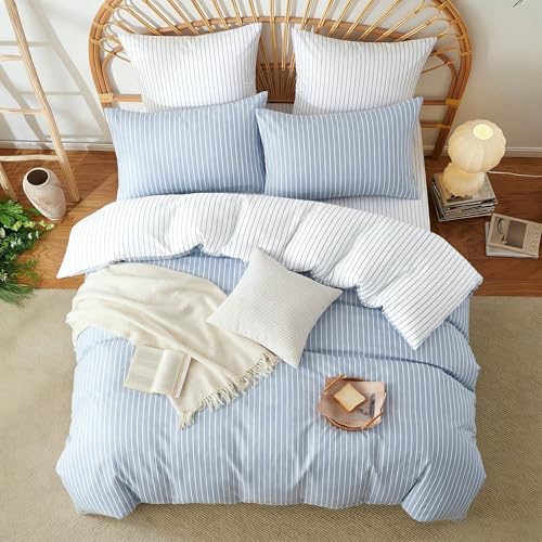 Image of Nayoroom Striped Duvet Cover Queen Reversible Blue White Stripe Bedding Set