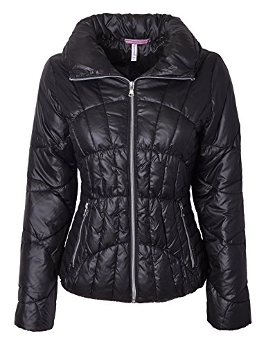 Sportoli Lightweight Women’s Midlength Down Fashion Multi-Directional Quilted Winter Puffer Jacket Black (Size Medium)
