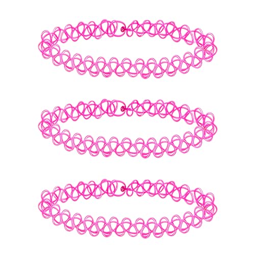 3PCS Black Tattoo Choker Necklace Rainbow Tattoo Chokers Gothic 90s Choker Necklace Purple Tattoo Choker and Pink Chokers 2000s Y2K Multicolour Collar Adjustable Stretchy Elastic Necklace Jewelry Gift for Women (3PCS Pink)