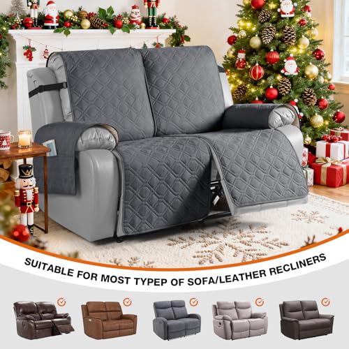 Image of VANSOFY Waterproof Recliner Loveseat Covers Washable, Dark Gray, 2 Seater | 1-Piece, Non-Slip with Elastic Straps, Sofa Cover with Pocket for Dogs, Pets