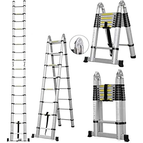 3.2m Double Telescopic Ladder Versatile Foldable Extendable Portable Multipurpose Ladder For All Your DIY Needs (3.8m Double) Cover