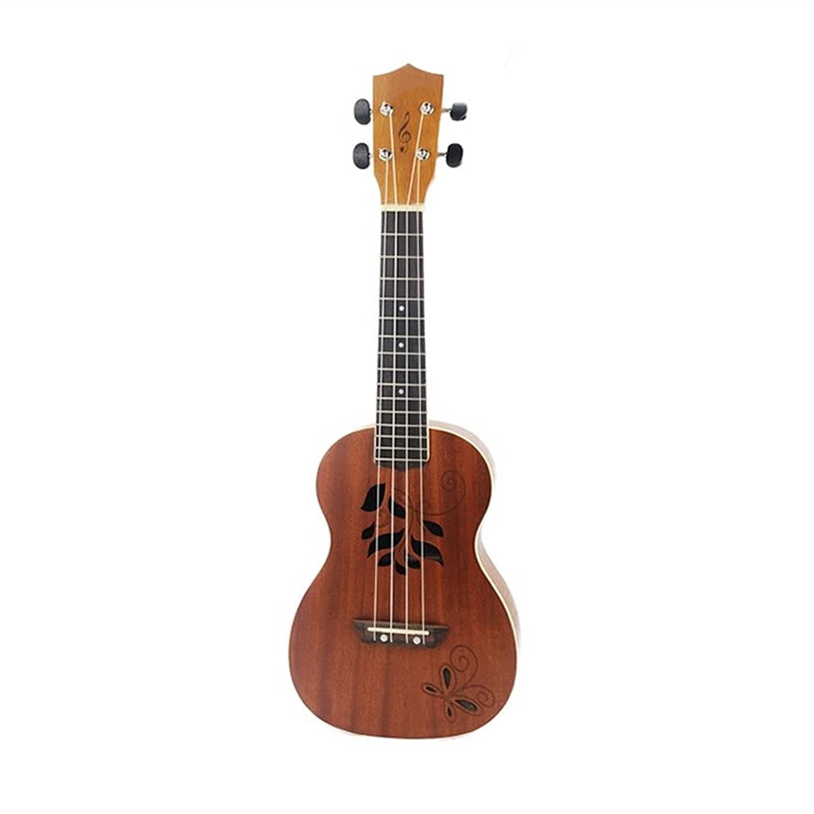 Ukulele koncertowe 21-calowy Sopran Ukelele Sapele Wood 4 Struny Hawaii Mini Gitara Grawerowanie Kwiat Ukulele Ukulele Tenoro (Color : Uke with Bag)