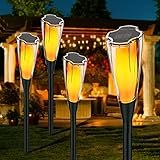 Solarlampen für Außen Garten, 4 Stück IP65 Wasserdicht LED Solar Flammenlicht Gartenfackeln Solar Flamme Fackeln Lichter Solarleuchten Automatische Ein/Aus für Außen Gärten Weg Hinterhöfe Rasen (A)