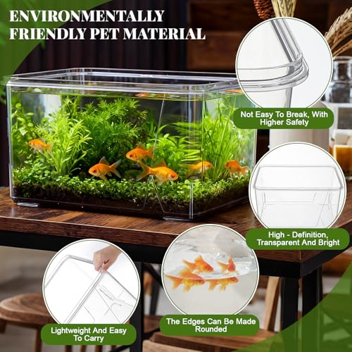Image of Geelin 7 Gallon Plastic Fish Tank Large Bowl Shatterproof with Crystal Clear Clarity for Terrarium, Flower Vase Centerpiece Gift for Fish Lovers (Square)