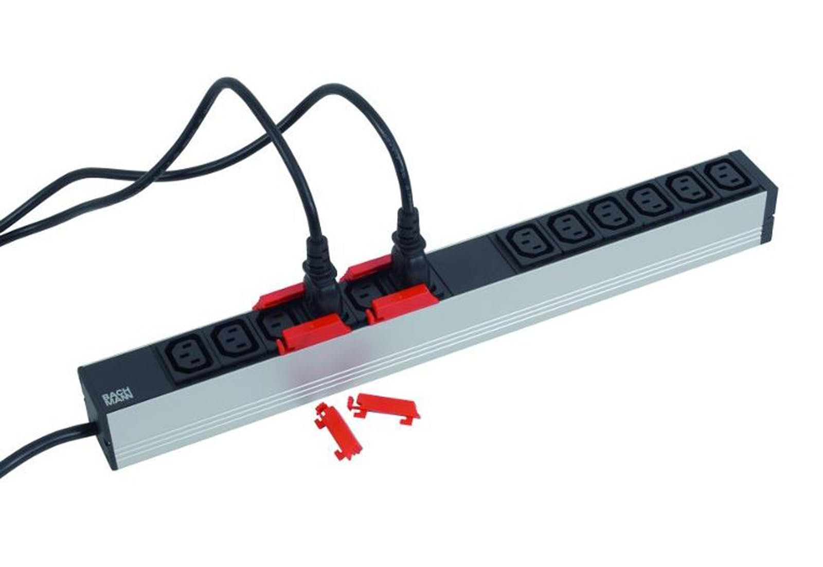 BACHMANN 333.616 Steckdosenleiste 19 Zoll, 1 HE, 12 x C13 Verriegelung, Zuleitung 2 m, Grau