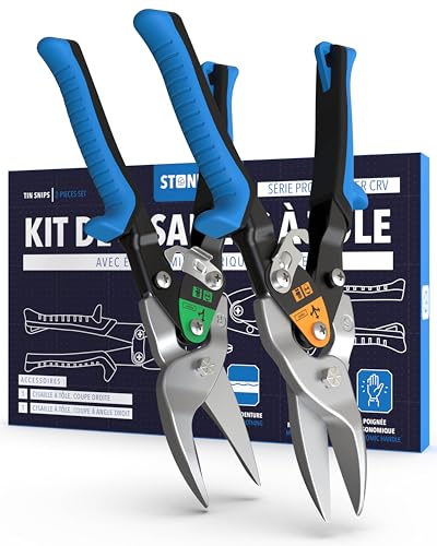 Set de cisailles à tôle avec coupe droite et droite - [échelle millimétrique intégrée] - Cisaille métallique pour cloisons sèches, tôle ondulée, métal, cisaille pour grillages métalliques, cisaille