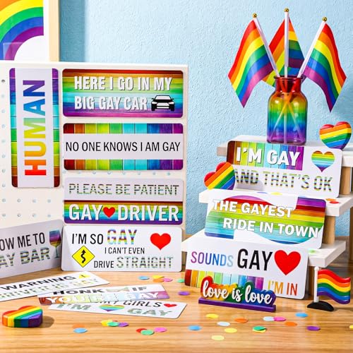 Image of 12 Pcs Gay Pride Funny Magnet Bumper Sticker LGBT Rainbow Pride Prank Magnetic Sign for Vehicle Truck Reusable Magnet Sticker for Fridge (Minimalist)