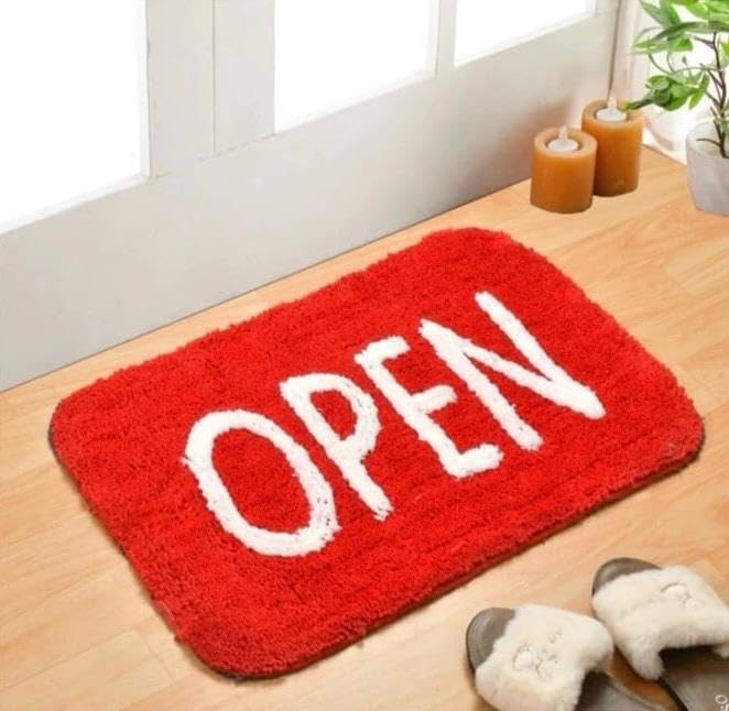 Image of Set of 2 Micro Anti Skid Bath Mat for Home Kitchen, Office, Water Absorbent Machine Washable and Quick Dry Luxury Mats for Bathroom, Kitchen, Entrance. (Red Open)