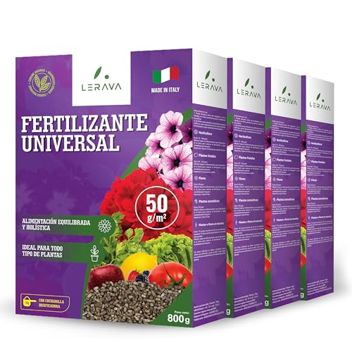 LERAVA® Fertilizante Universal [ecologico] – 4x800g – Abono plantas huerto para óptimo nutriente – Mejora de la fertilidad del suelo para tomates y pimientos – fertilizante organico 100% Made in Italy