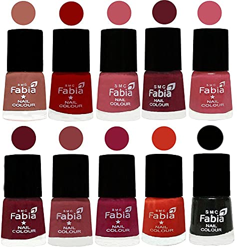 Image of SMC Fabia ALL IN ONE (PACK OF 10), Long Lasting Glossy Nail Polish, 6 ml Each, All Vibrant Colours,02414