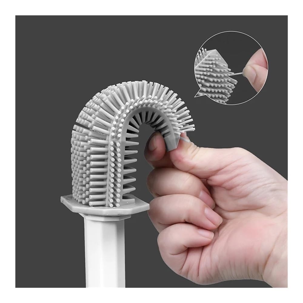 Toilettenbürste Polygonale Silikonbürste for Aufhängen an der Wand mit Kunststoffhalter for das Badezimmer(White)
