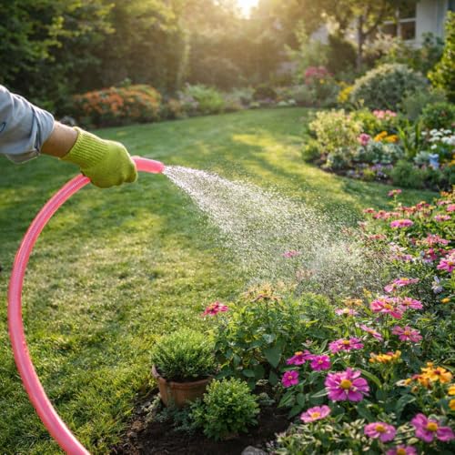 Image of LUVBATH Heavy Duty PVC Garden Hose Pipe 10 Meter 1.25 Inch, Flexible & Lightweight Water Pipe for Gardening, Car Washing, Floor & Balcony Cleaning, Leak Resistant Pink Hose Pipe