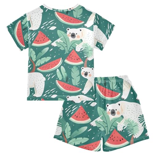 ALAZA Polar Bear Watermelon Pajamas Short Sleeve 2 Piece Sleepwear Top and Bottom Pajama Set Unisex2