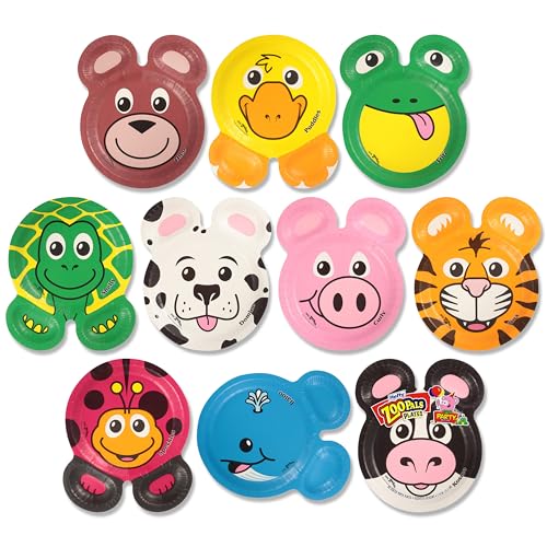 Hefty Zoo Pals Party Edition Paper Plates for Kids, Assorted Animal Designs, 7.75 Inches with Two Dipping Compartments, Multi-Color, 20 Count