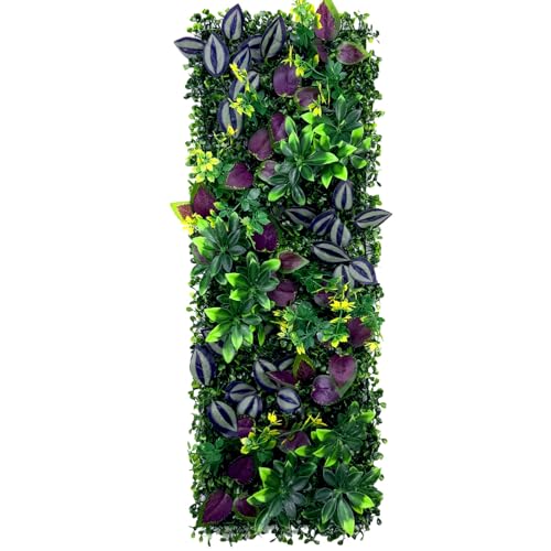 AGARES Artificial Green Wall Panel 25×75cm Lifelike Faux Plant Wall Decor Modular Fake Grass & Flower Wall for Background Wall Feature Wall Wedding and Store Display (F)