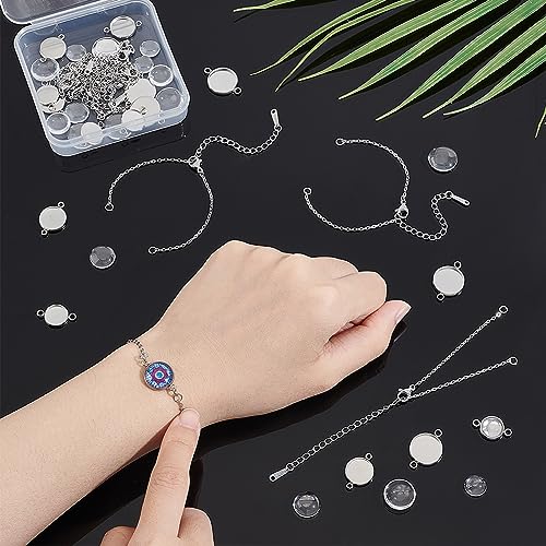 UNICRAFTALE 18 Set DIY Bracelet Making Kits Stainless Steel Adjustable Bracelets Flat Round Cabochon Connector Settings Bracelet Bezel Settings Glass Cabochons Blank Bracelets for Jewelry Making - Image 4
