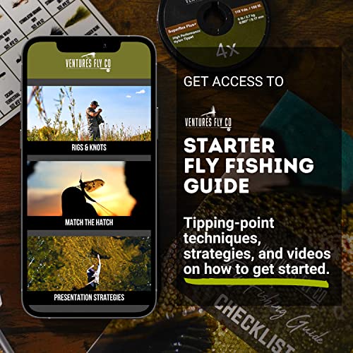 Ventures Fly Co. | Toe Dipper Starter Package | 20 Fly Fishing Accessories Complete Combo | Includes Rod, Reel, Line, Flies, Leader, Tippet, Forceps, Nipper, Zinger, Floatant, And More! #TOP4