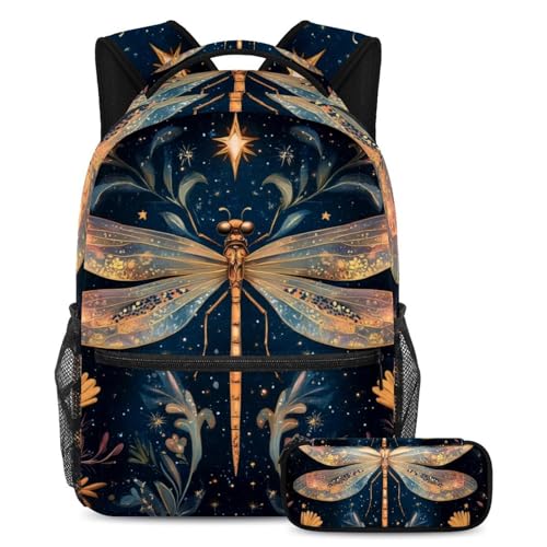 Sac à dos libellule grand format et sa trousse assortie pour l'école et le collège