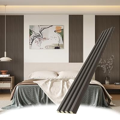 POHARE WPC Slat Wall Panels, 8-Pack 96 x 6in Accent Decorative Acoustic Wood Slats for Wall and Ceilings, Acoustic Panels for Interior Wall Modern Décor,Brown Grey