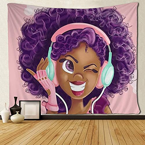 SARA NELL Tapestry Black Girl African American Girl Love Music Tapestries Hippie Art Wall Hanging Throw Tablecloth 50X60 Inches for Bedroom Living Room Dorm Room