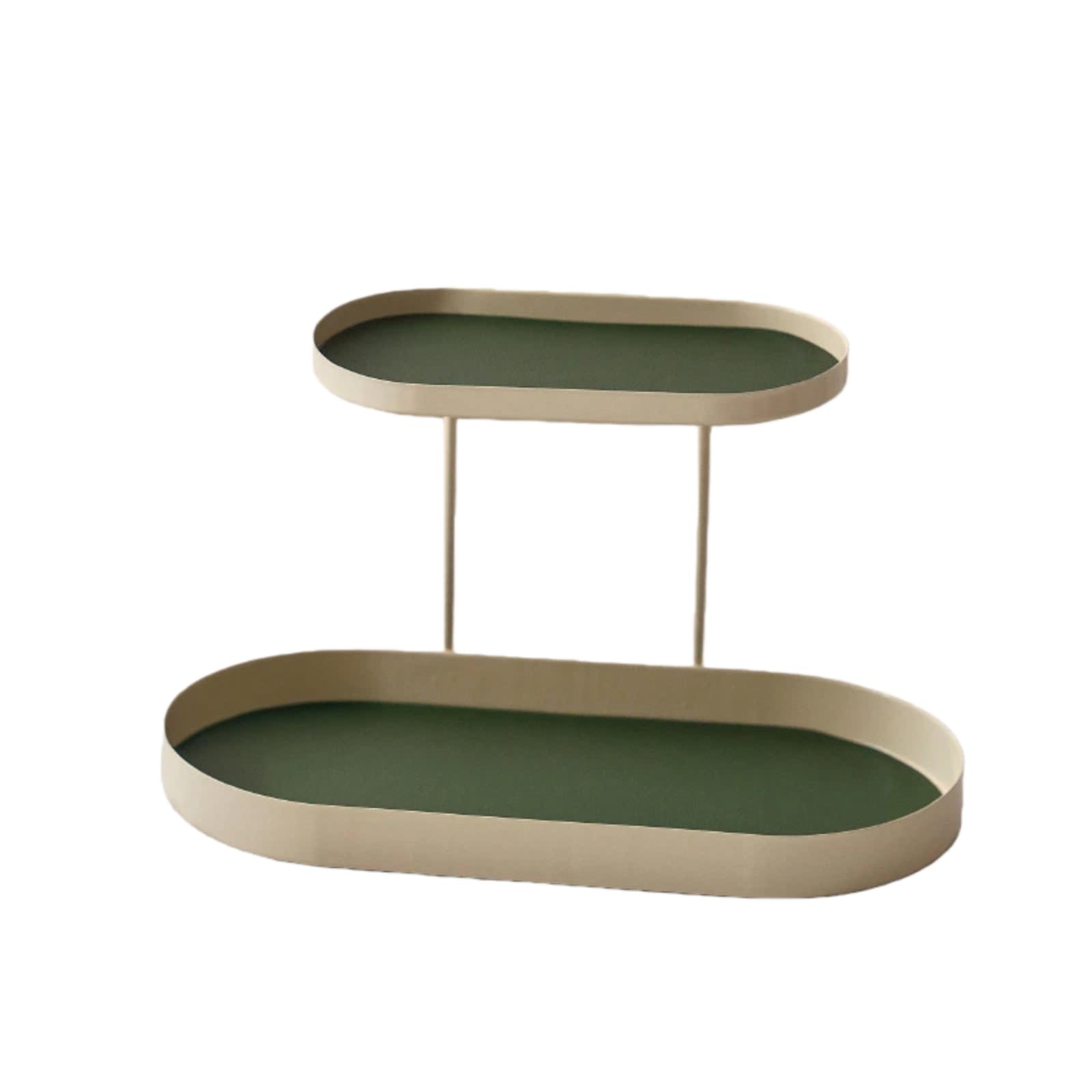 Yqvavzjsl Elliptical Double-Layer (White)+Dark Green Leather Cosmetics Storage Box Aromatherapy Desktop Iron Tray Key Perfume Shelf