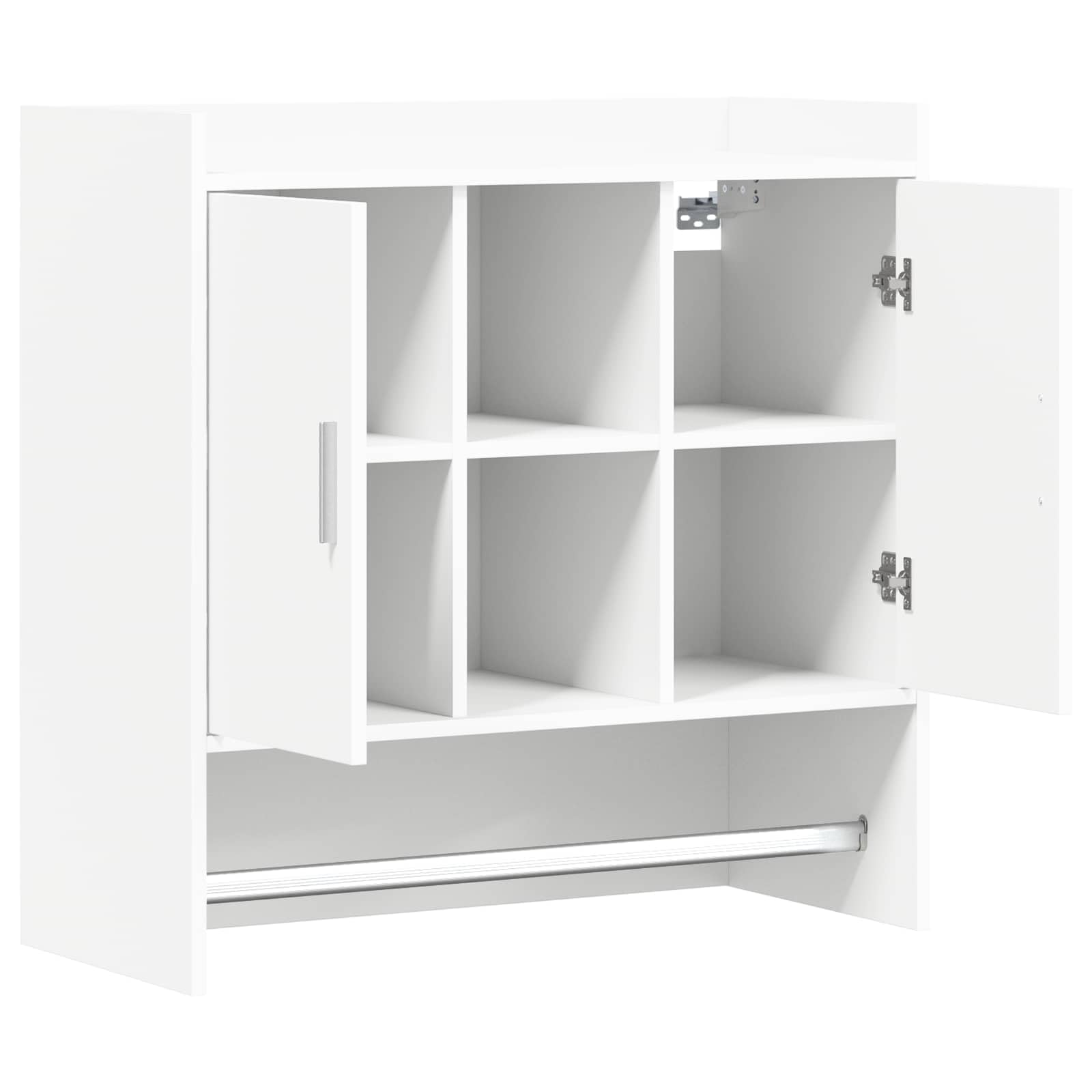 Wandregal Hängeschrank Weiß 80x36x80 cm Holzwerkstoff Wandmontage | Moderner Oberschrank mit Türen und Stangengriffen für Wohnzimmer Esszimmer Flur