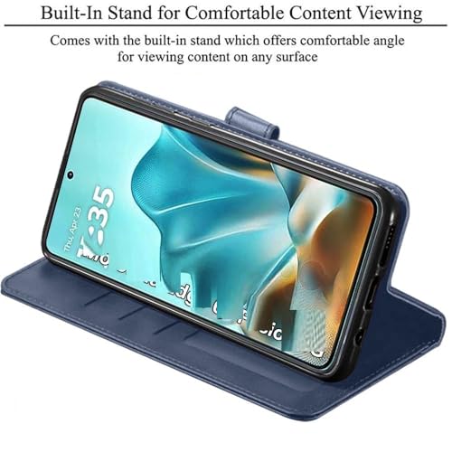 Image of Bintage Dual Colour Joint Matte Finish Vegan Leather Wallet Case Magnetic Flip Cover Compatible for Vivo V2541 / Vivo Y19s 5G - Sky & Royal Blue