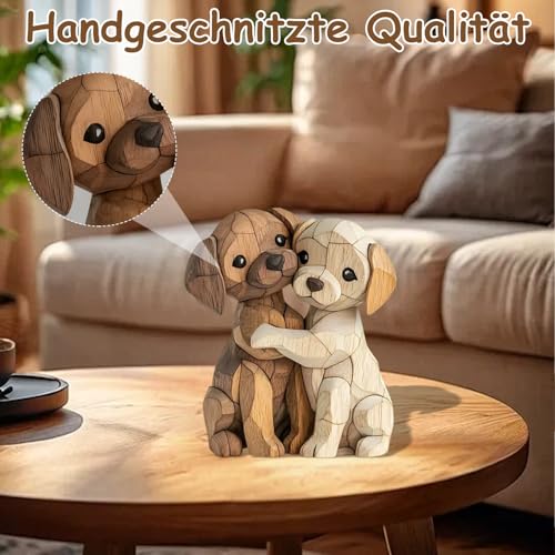 Komergave Hunde Holz Deko, 2D Flache Holzfiguren, Niedliches Hunde Holzfigur, Gemütliche Deko Figur Ornamente für Paare Kinder Frauen Männer für Büro Schreibtisch Bücherregal Badezimmer (cremefarben)
