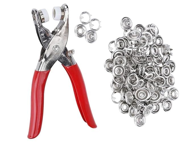 BuntyChiku 100 Piece Metal Thickened Snap Fasteners Kit, Five Claw Buckle Set with Hand Pressure Pliers Tool Sewing Buttons Set for Clothing Sewing & Crafting Revat Machine