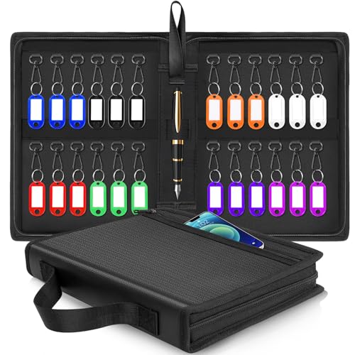 ONEKERUN Portátil Caja Seguridad Llaves Grand Armarios de Llaves Impermeable Caja Fuerte Llaves Exterior Organizador de Llaves Caja Llavero Pared con 24 Ganchos y Etiquetas Libro para Office Hoteles