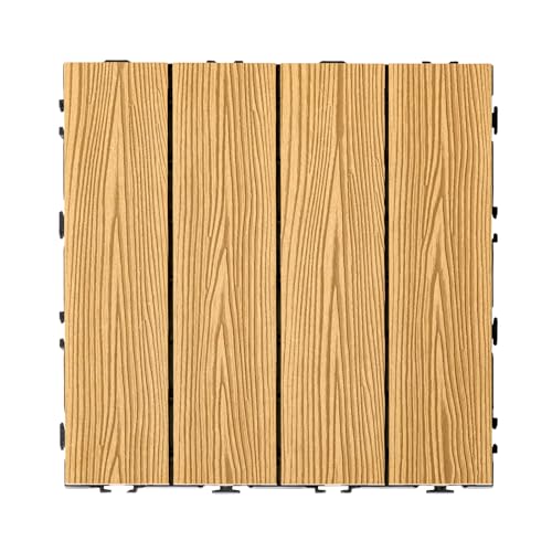 タンスのゲン ウッドパネル 人工木 9枚セット 0.8平米用 ジョイント式 ベランダタイル ジョイントパネル 30×30cm 正方形 【ストライプ】ナチュラル 42310014(100596)