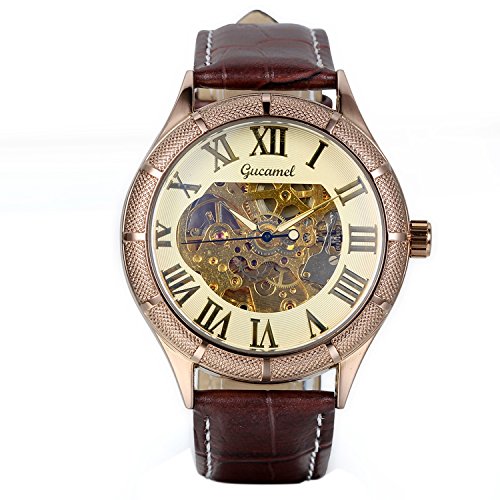 Preisvergleich Produktbild Avaner Herren Armbanduhr Analog Automatikwerk Mechanisch mit Leder Armband Steampunk Braun römische Ziffern Avaner01P-45