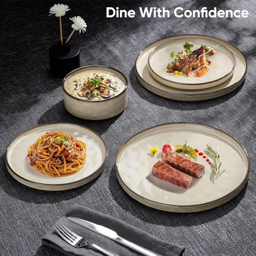 Homikit 12 Piece Dinner Sets, Reactive Glaze Plates and Bowls Set for 4 People, Elegant Dinnerware Stoneware for Kitchen Dinner Camping, Scratch Resistant, Dishwasher & Microwave Safe, Desert Khaki - Image 6