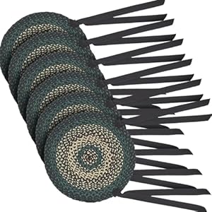 VHC Brands Pine Grove Woven Jute Chair Pad with Ties, Set of 6, 15" Round VHC Brands Pine Grove Woven Jute Chair Pad with Ties Set of 6 15 Round