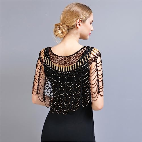 ERFMFKL Women Crochet Hollow Out 1920S Shawl Beaded Evening Cape Bridal Shawl Prom Cover Up3