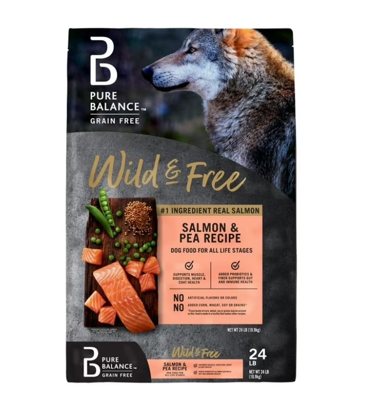 Pure Balance Wild & Free Salmon & Pea Recipe Dry Dog Food Grain-Free 24 Lbs ~ Natural Nutrition for All Dog Life Stages No Fillers Or Artificial Preservatives Supports Healthy Coat & More (24 Lbs)