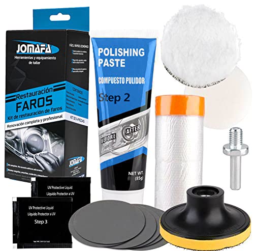 JOMAFA Kit de restauración de Faros de Automóviles para pulir Faros Coche y Restaurar Faros turbios, Arreglar Faros amarillentos y Desgastados