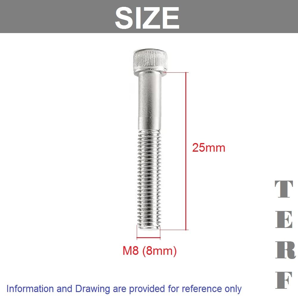 TERF® M8 X 25mm Hex Socket Cap Head Machine Screws Stainless Steel A2 (304) Machine Screw M8 (8mm) X 25mm Allen Key Hexagonal Socket Cap Bolts - Image 3