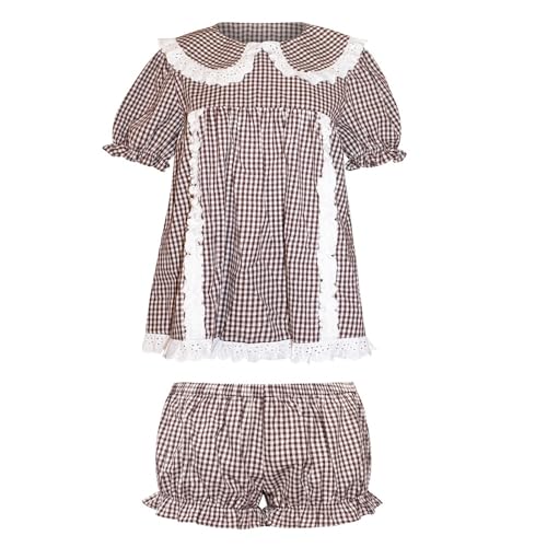 Image of ROAONOCOMO Women Floral Pajama Set Ruffle Puff Sleeve Peplum Shirt Coquette Pj Set Bow Babydoll 2 Piece Shorts Outfit