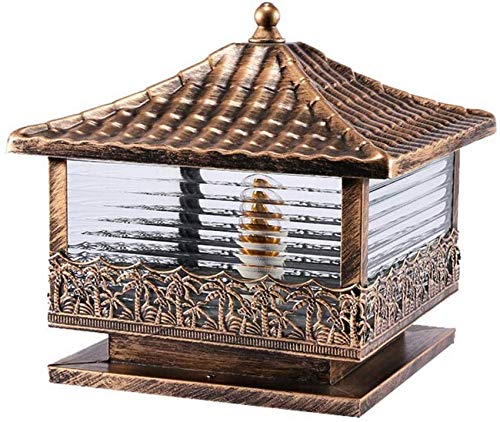 Lámpara de Pilar al Aire Libre Impermeable IP65 Luz de Poste de Aluminio Vintage Iluminación Retro del Paisaje del jardín Farola LED Villa Terraza Valla Parque Luces de Columna Exteriores (T