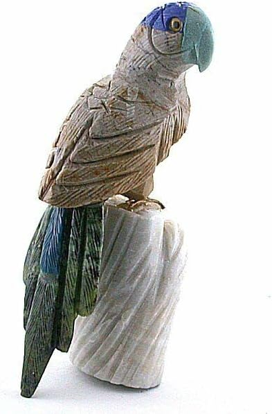 Peruvian Carved Unakite Blue Quartz Jade Sodalite Parrot Bird Riverstone Base