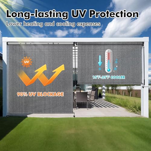 Image of Artpuch Patio Shades Roll Up Outdoor Roller Shade (10'Wx8'H), Cordless Exterior Roller Blinds Cloth for Porch Pergola Gazebo, Gray