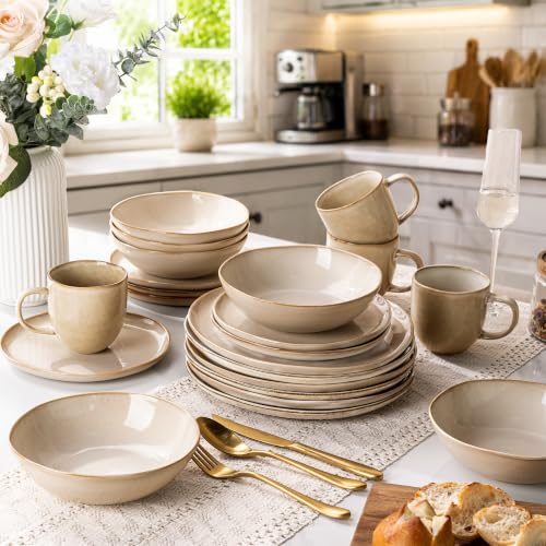 Image of AmorArc Ceramic Dinnerware Sets for 4, 12Pcs Plates and Bowls Sets Dishes | Stoneware Handmade Reactive Glaze Dinner Set, Highly Scratch Resistant | Dishwasher & Microwave Safe Dishware