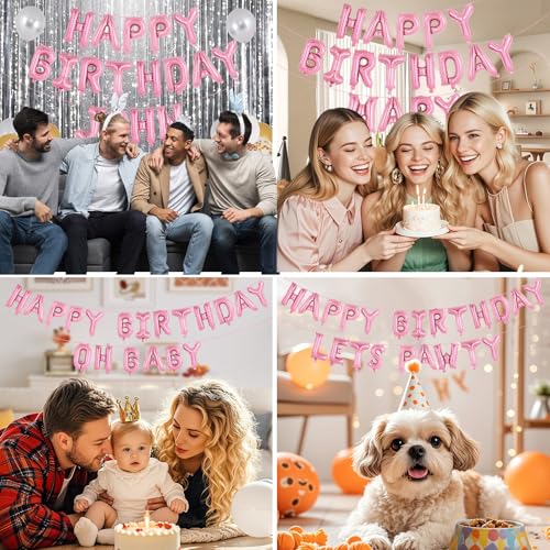 Image of 65 Pcs Pink Happy Birthday Balloons, 2 Sets A-Z Pink Letters Foil Balloons,16 Inch Personalized Name Happy Birthday Banners for Wedding Baby Shower Anniversary Party Decorations