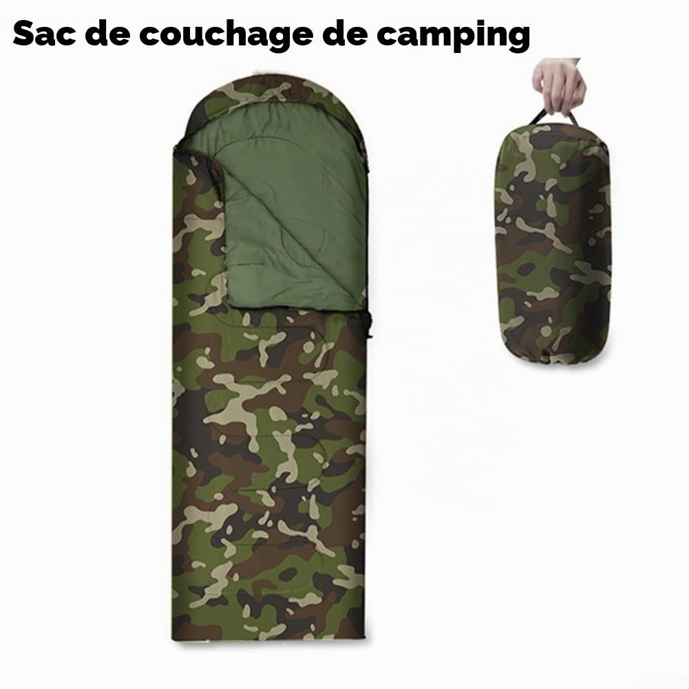 Sac de couchage motif camouflage jungle, 180 à 75 cm, quatre saisons, équipement de camping en plein air, imperméable, coupe-vent, chaud, rempli de coton, pour adultes, jeunes, randonnée